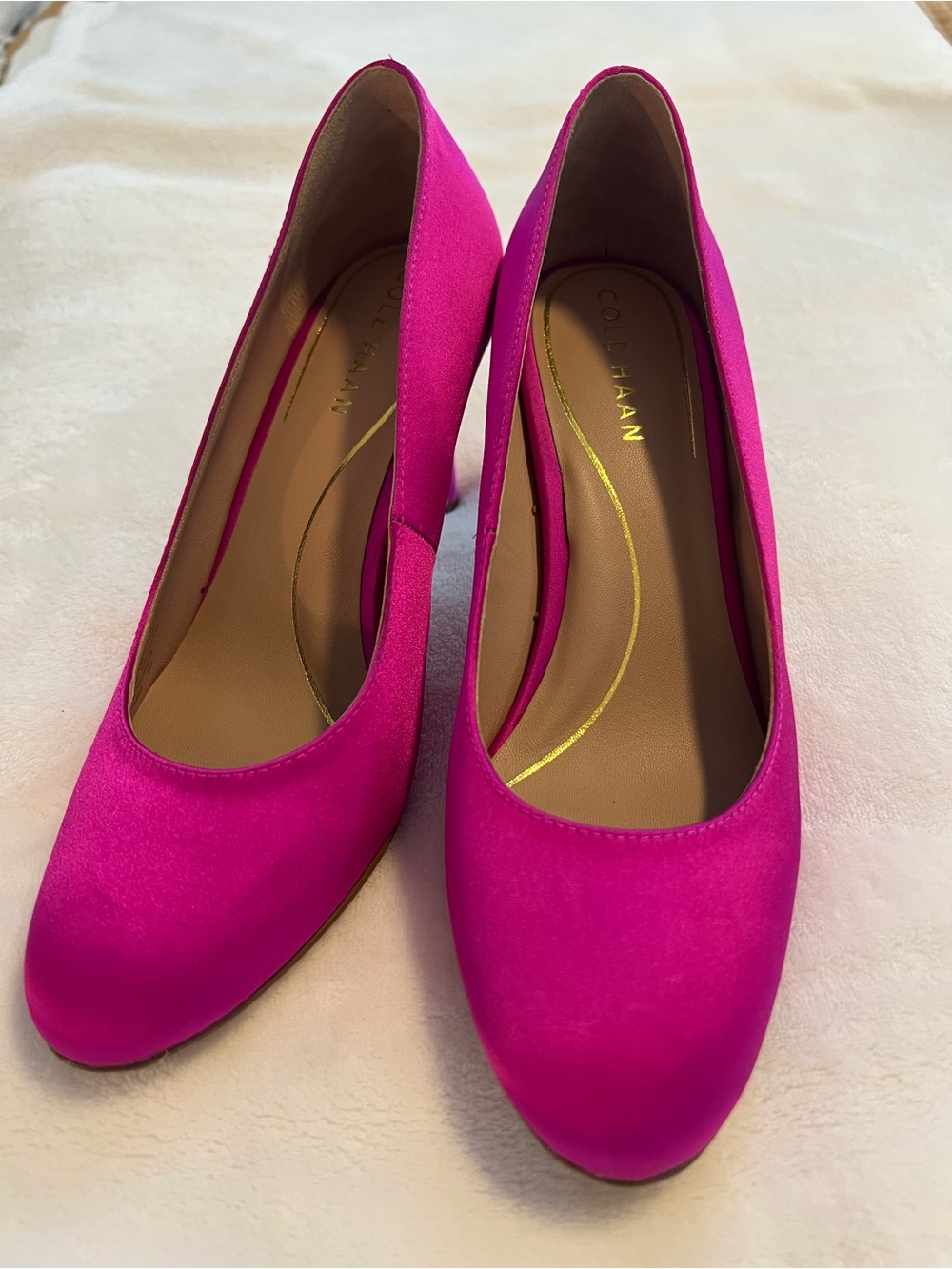 Cole Haan Hot Pink Satin Round-Toe Pumps